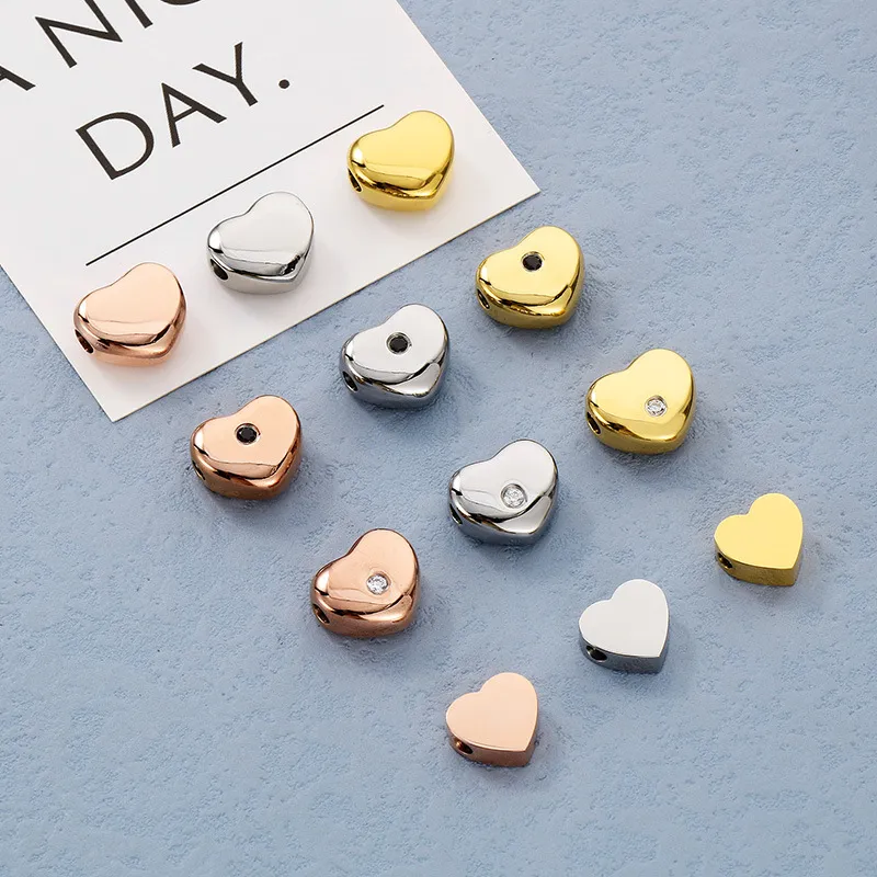 Stainless Steel Heart-Shaped Diamond Studded DIY Jewelry Accessories