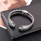 Kalen Stainless Steel Jewelry Set, Vintage Green-Inlaid Cobra Ring and Double-Headed Snake Open Bracelet Men's Set
