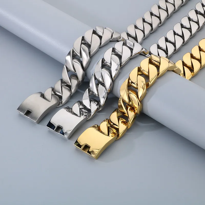 Hot Selling Trend 31mm Chain Gold Plated Stainless Steel Necklace Bracelet Sets