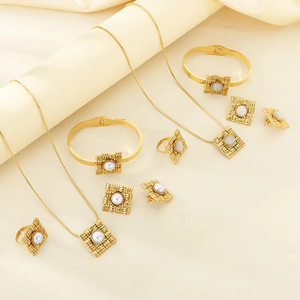 Stylish Four-Piece Earring Set with Beautiful Inlaid Stone Accents