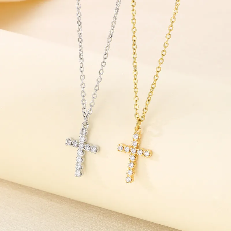 Fashion Rhinestone Cross Clavicle Chain Ins Starry Sky Stainless Steel Necklace Wholesale