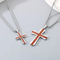 Simple Two-Tone Couple Necklace, Stylish and Unique Stainless Steel Inlaid with Rosewood Cross Men's Pendant