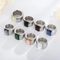 Fashionable Trendy Ladies Stainless Steel Multi-Color Personalized Glass Wide Ring Jewelry