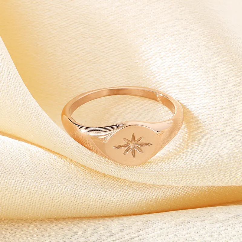 Smooth Octagonal Star Ring Stainless Steel 18K Gold-Plated Ring