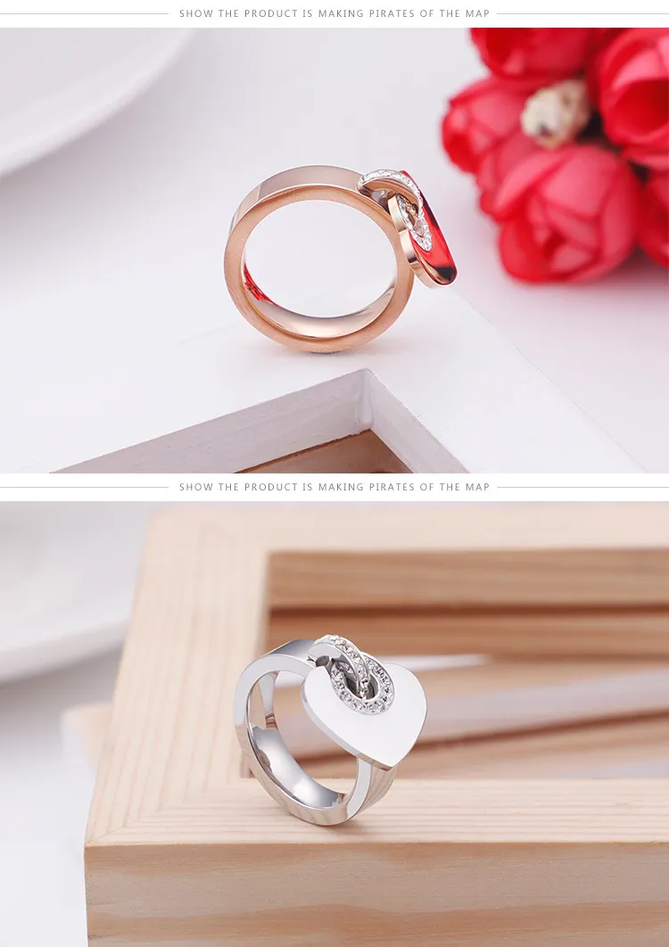 New Fashionable Personalized Stainless Steel Creative Diamond Heart Ring