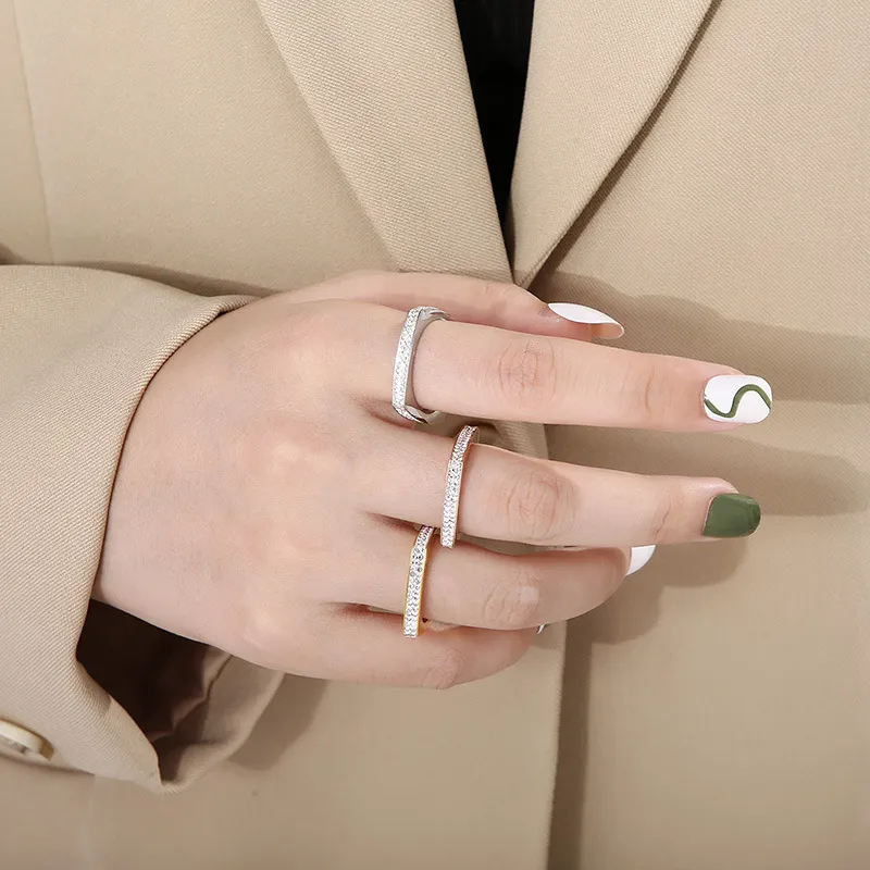 Personality Multi-Ring Square Ring Fashion Diamond-Embedded Roman Numeral Stainless Steel Ring Wholesale
