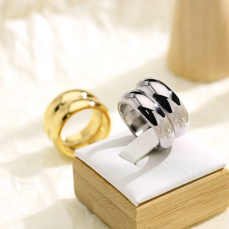 Vintage Ins Double Circle Polished Ring Stainless Steel Ring Women Jewelry Wholesale