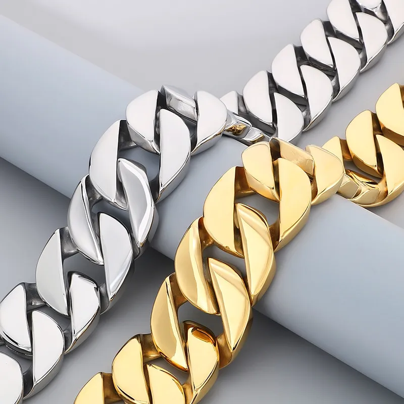 European and American Widened Ultra-Cool 43mm Cuban Chain High-Quality Glossy Necklace for Men and Women
