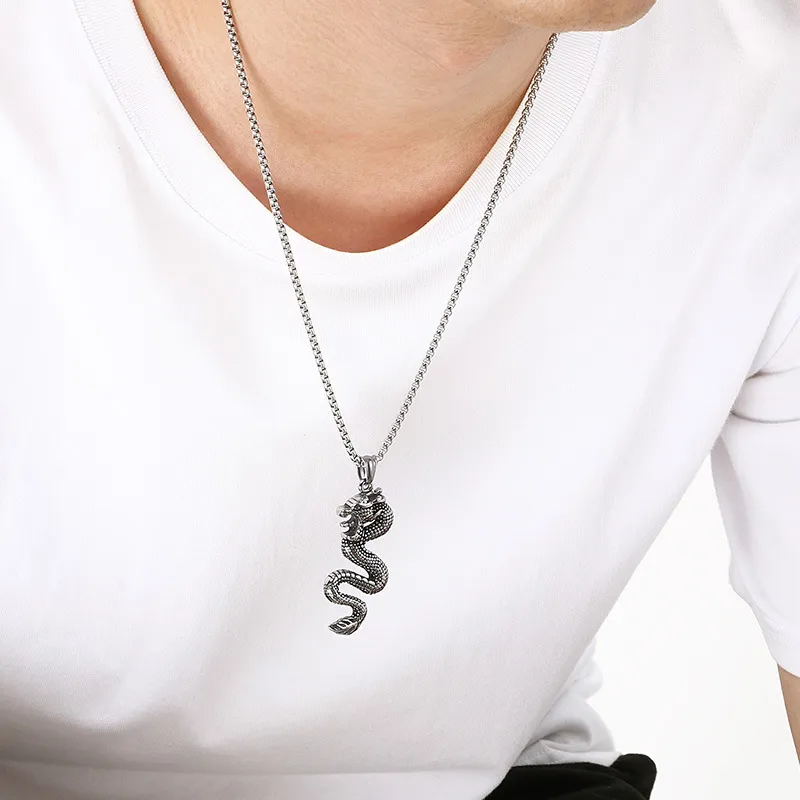Mighty Flying Dragon Direct Sales Stainless Steel Accessories Ethnic Style Retro Personality Zodiac Dragon Stainless Steel Men's Pendant