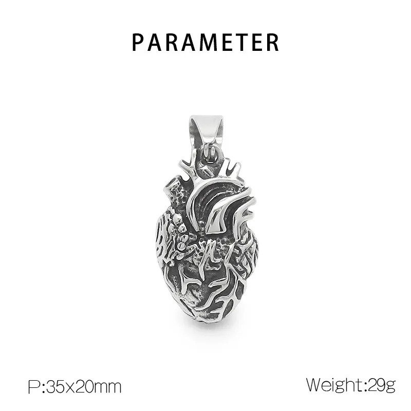Creative Human Organ Pendant, Personalized Vacuum-Plated 18K Stainless Steel Men's Heart Pendant
