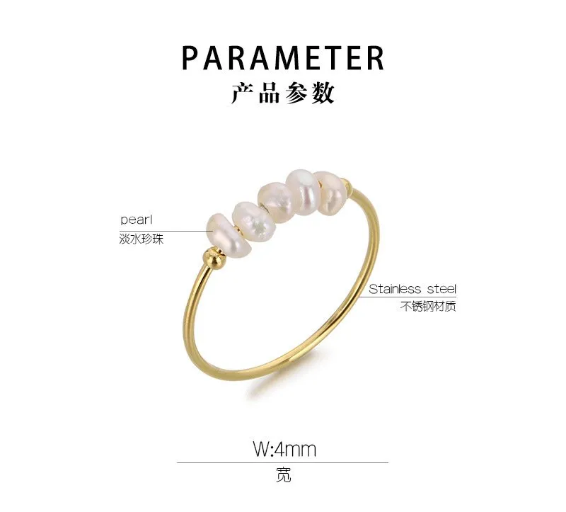 Natural Pearl Ring Gold Plated Stainless Steel Jewelry Freshwater Pearl Stacking Ring