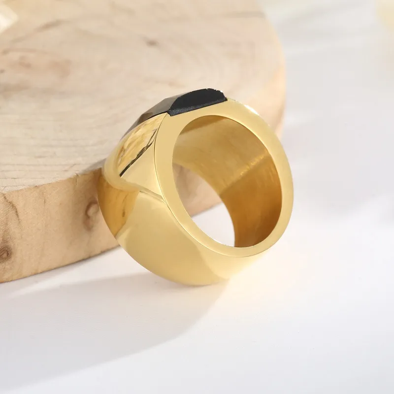Fashionable Trendy Ladies Stainless Steel Multi-Color Personalized Glass Wide Ring Jewelry