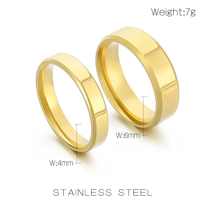 New Arrival 4/6mm Double-Bevel Polished Mirror Stainless Steel Minimalist Couple Rings Jewelry