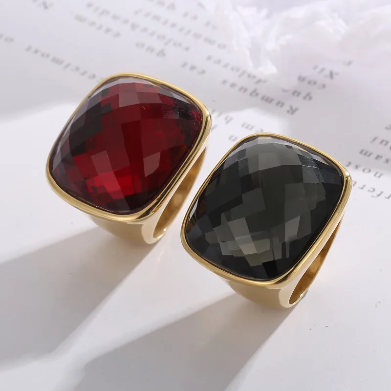 Fashion Jewelry Crystal Glass Stainless Steel Rings Multi-Color Vintage Finger Rings Wholesale