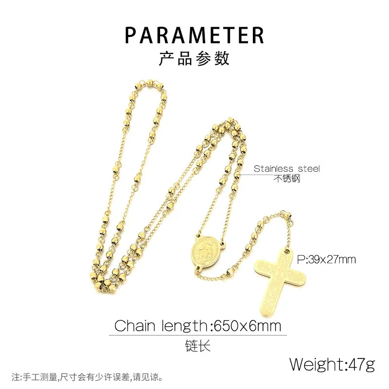 Stainless Steel Niche Design Cross Retro Beaded Necklace Clavicle Chain for Women