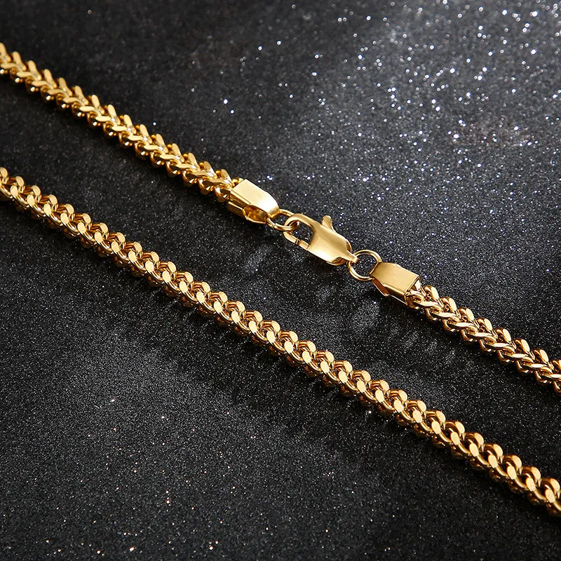Wholesale Stainless Steel Wheat Chain Necklace Men 2/3/4/5/6/8mm Four-Sided Polished Woven Chain