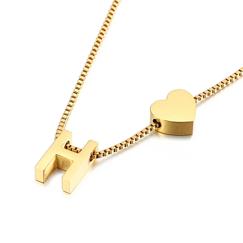Stylish 26 Capital Letters Heart-Shaped Pull-out Stainless Steel Necklace