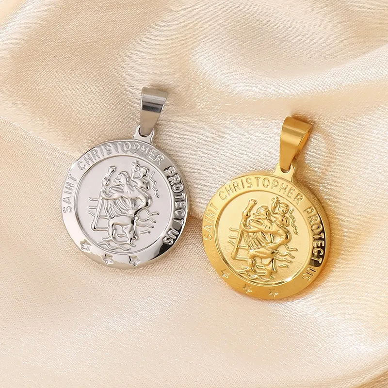 Komi Saint Benedict Christian Stainless Steel Disc Necklace Priest Exorcist Pendant