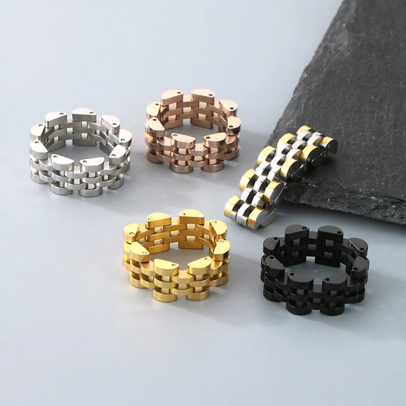 Rainbow Stainless Steel Ring 18K Gold PVD Plated Men Wide Chain Ring