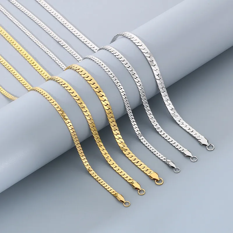 Flat Nk Cuban Chain Stainless Steel Men's and Women's Jewelry Necklace