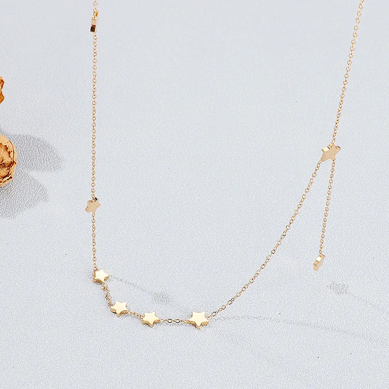 Trendy Stainless Steel Star Choker Necklace with Nine Stars