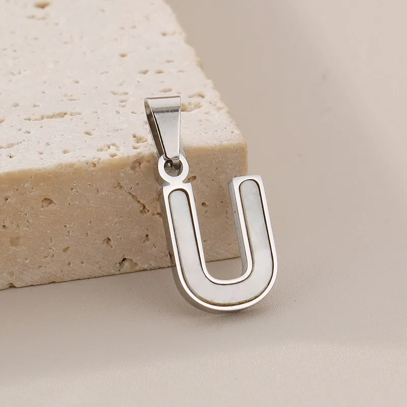Women's Sweet White Shell English Letter Stainless Steel Pendant Jewelry