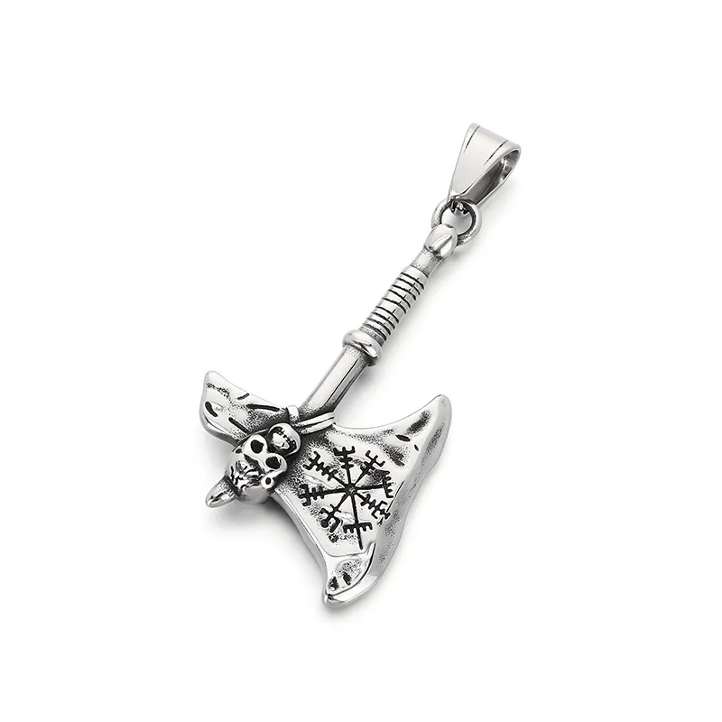 Vintage Personalized Thor's Hammer Accessories Nordic Viking Guide Rune Skull Axe Stainless Steel Men's Pendant