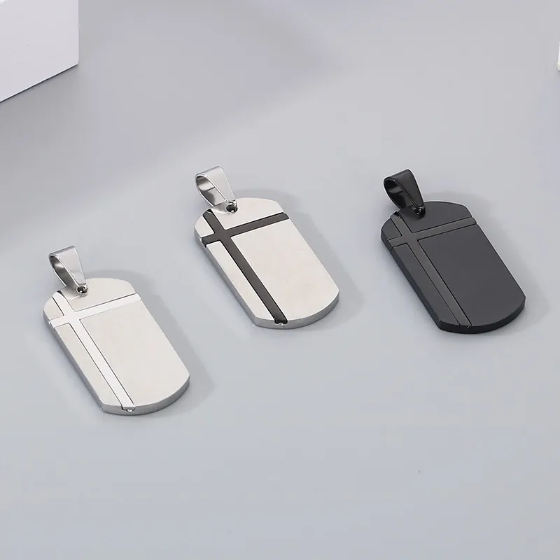 Multiple Optional Stainless Steel Cross Square Men's Wear Simple Crack Military Pendant
