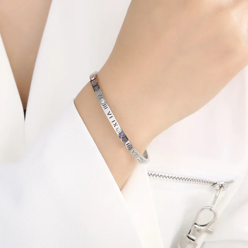 Luxurious Diamond-Encrusted Roman Numeral Stainless Steel Bracelet and Couple Rings