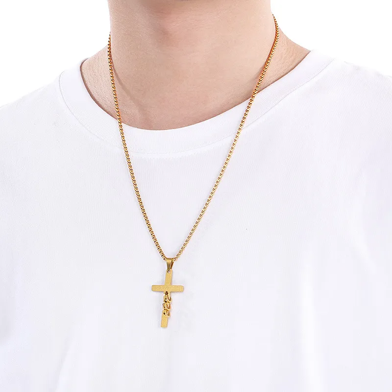 Stainless Steel Jewelry Cross Scripture Pendant Necklace for Both Men and Women