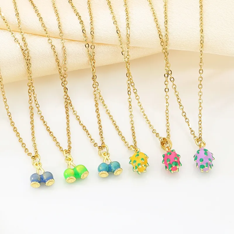 Personalized Mini Dopamine Fruit Series Necklace Dragon Cherry Stainless Steel Clavicle Chain