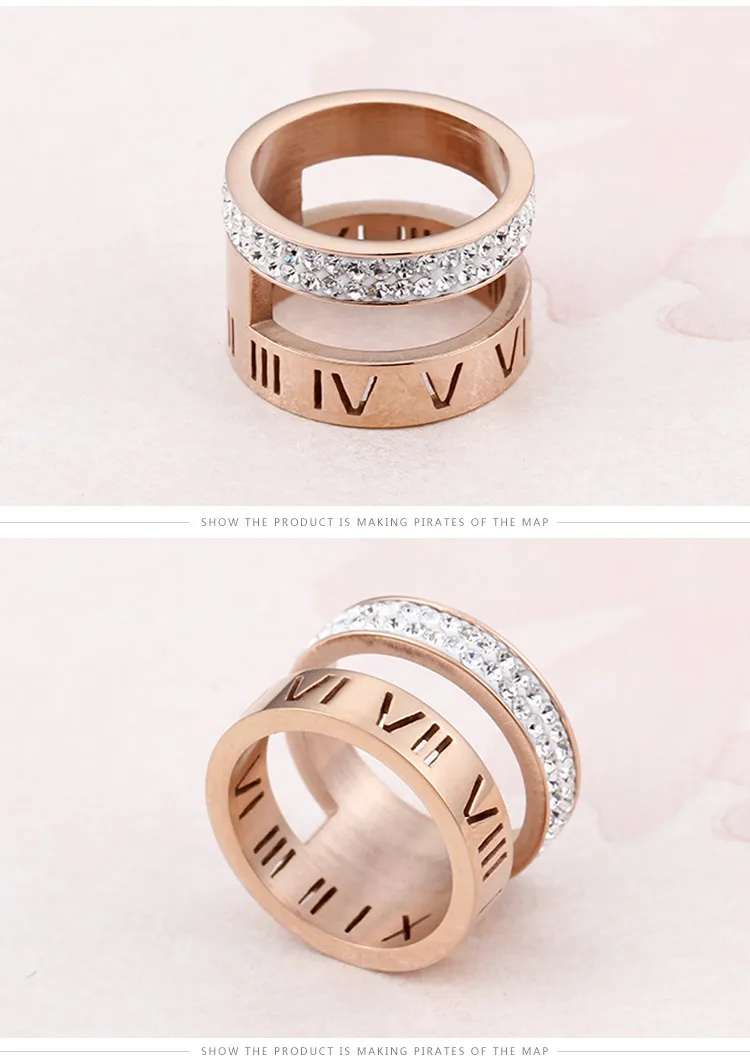 Personality Roman Numeral Diamond-Embedded Stainless Steel Ring Men Women Wholesale