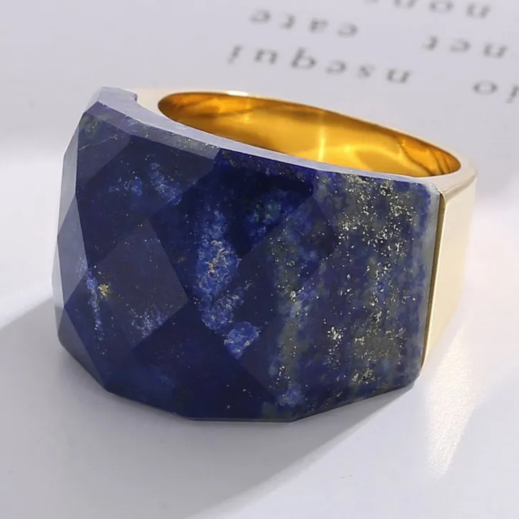 18K Gold Plated Women's Colorful Natural Stone Statement Ring