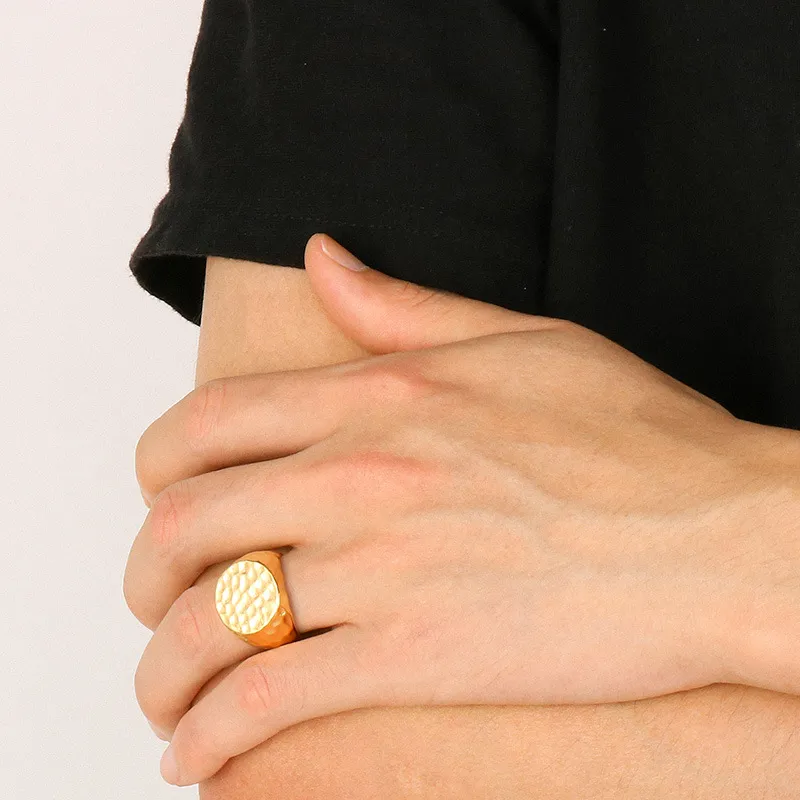 Creative Fashion Polished Niche Retro Tapped Surface Stainless Steel Men's Ring