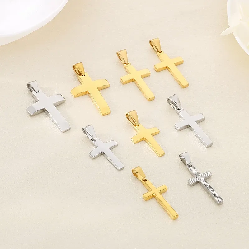 Trendy Minimalist Multi-Size Polished Cross Pendant Hiphop Punk Stainless Steel Jewelry Wholesale