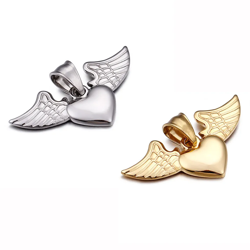 Kalen Fashion Stainless Steel Creative Angel Wings Peach Heart DIY Pendant