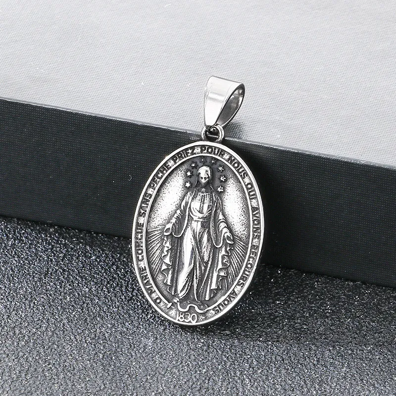Personalized Double Sided Totem Guardian Talisman Shield Pendant Retro Portrait Cross Sacred Heart Stainless Steel Men's Pendant
