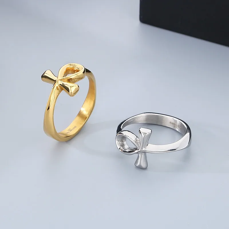 European and American Ins Personalized Stainless Steel Ankh Cross Ring