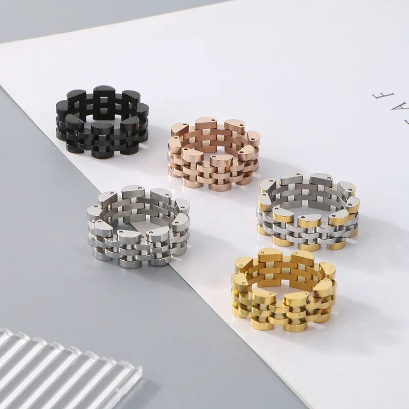European American Watch Chain Hip Hop Stainless Steel Ring Men Women Minimalist Jewelry