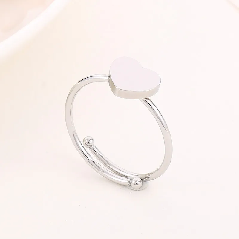 Minimalist Ins Style Stainless Steel Heart-Shaped Adjustable Size Ring for Girls' Accessories