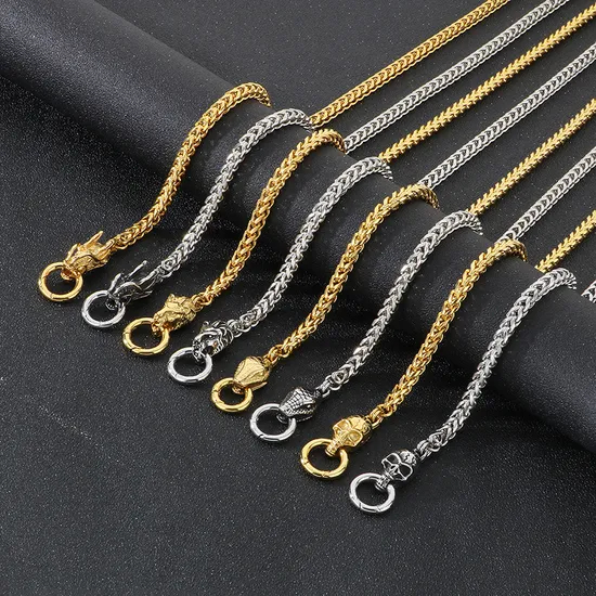 Stainless Steel Cast Dragon Head Snake Head Skull Lion Head Necklace Punk Style Jewelry