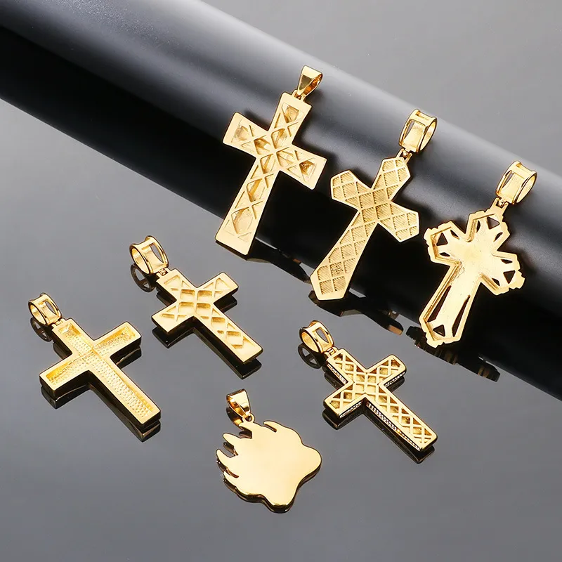 Personalized Bear Paw Pendant Hip Hop 3D Double Layer Cross with Diamond Pendant Stainless Steel Male and Female Accessories