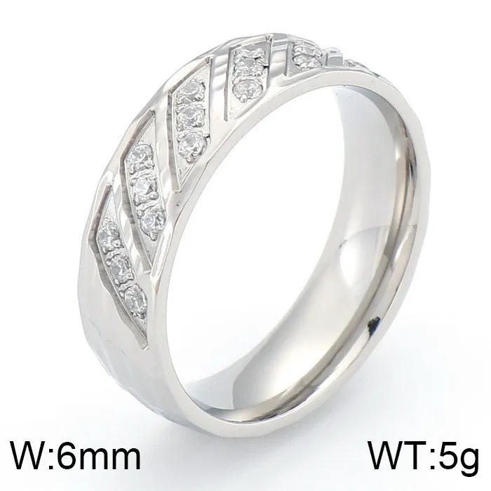 Korean Japanese Stainless Steel Couple's Matching Ring 18K Gold Textured Diamond-Embedded Rings