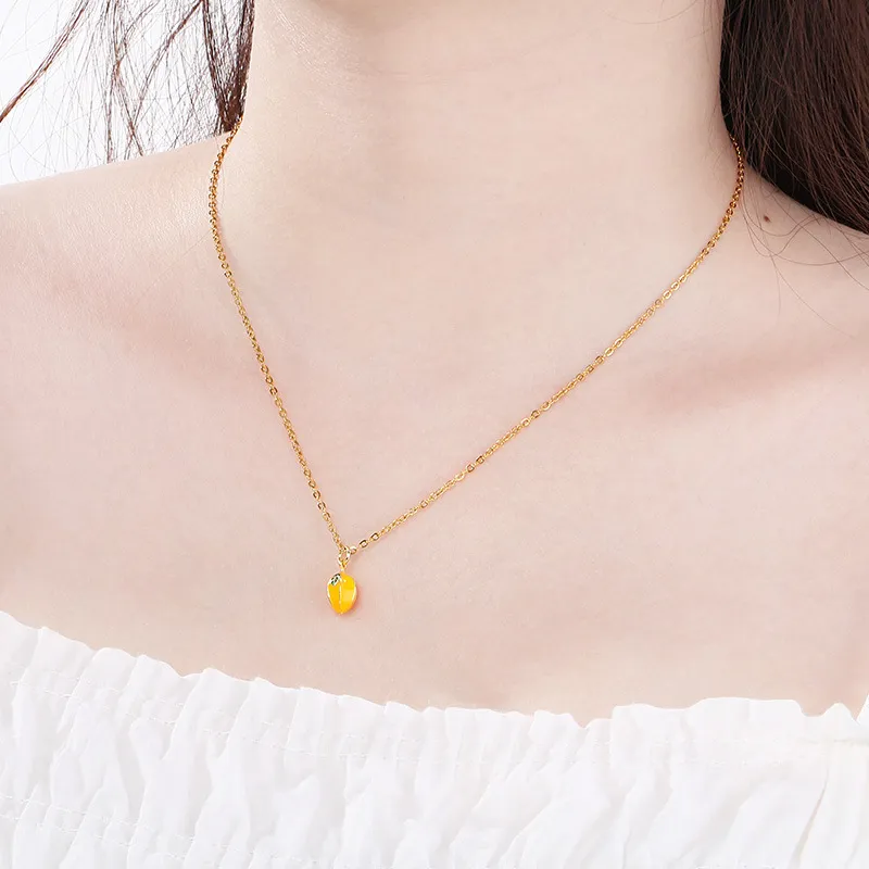 Trendy Dopamine Fruit Necklace Oil-Dripping Mangosteen Star Pendant Stainless Steel Jewelry Wholesale