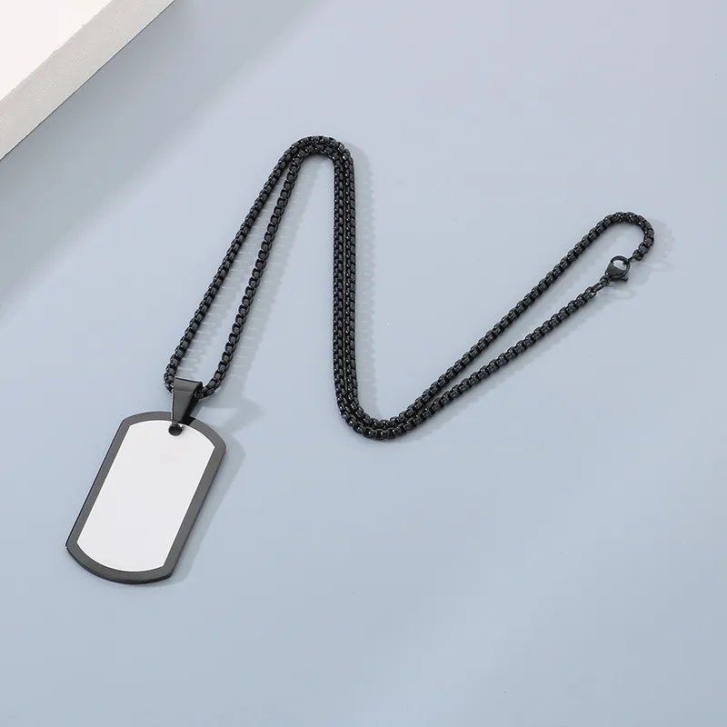 European and American Stainless Steel Creative Colorful Military Plaque Engravable Smooth Plaque Mirror Pendant Necklace