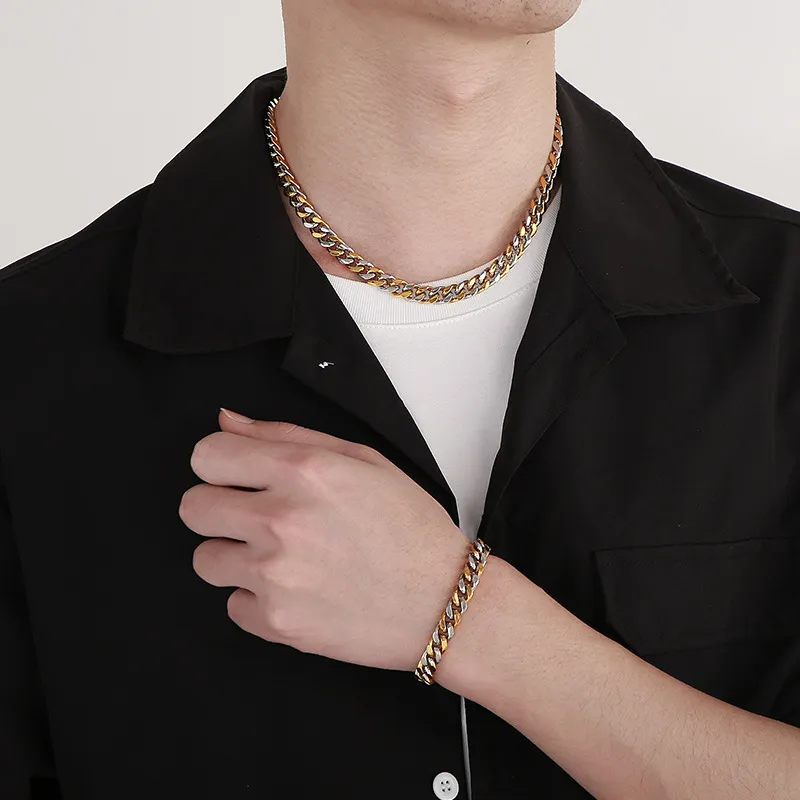 Electroplating Multi-Color Four Sided Ground Whip Chain Necklace Stainless Steel Men's Jewelry