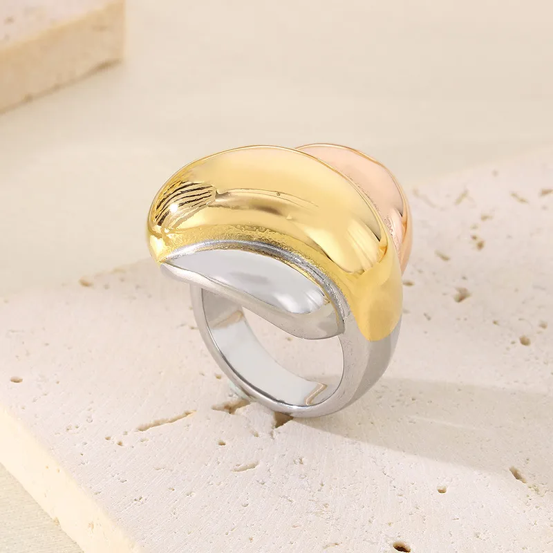 Trendy Fashion Contrast Color Ring Retro Irregular Ins Diamond-Embedded Stainless Steel Rings