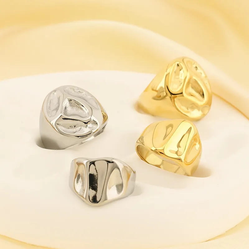 Trendy Metal Geometric Lava Ring Stylish Personalized Textured Stainless Steel Ring Wholesale