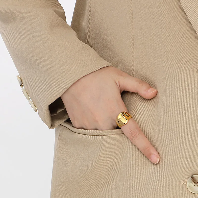 Trendy Metal Geometric Lava Ring Stylish Personalized Textured Stainless Steel Ring Wholesale