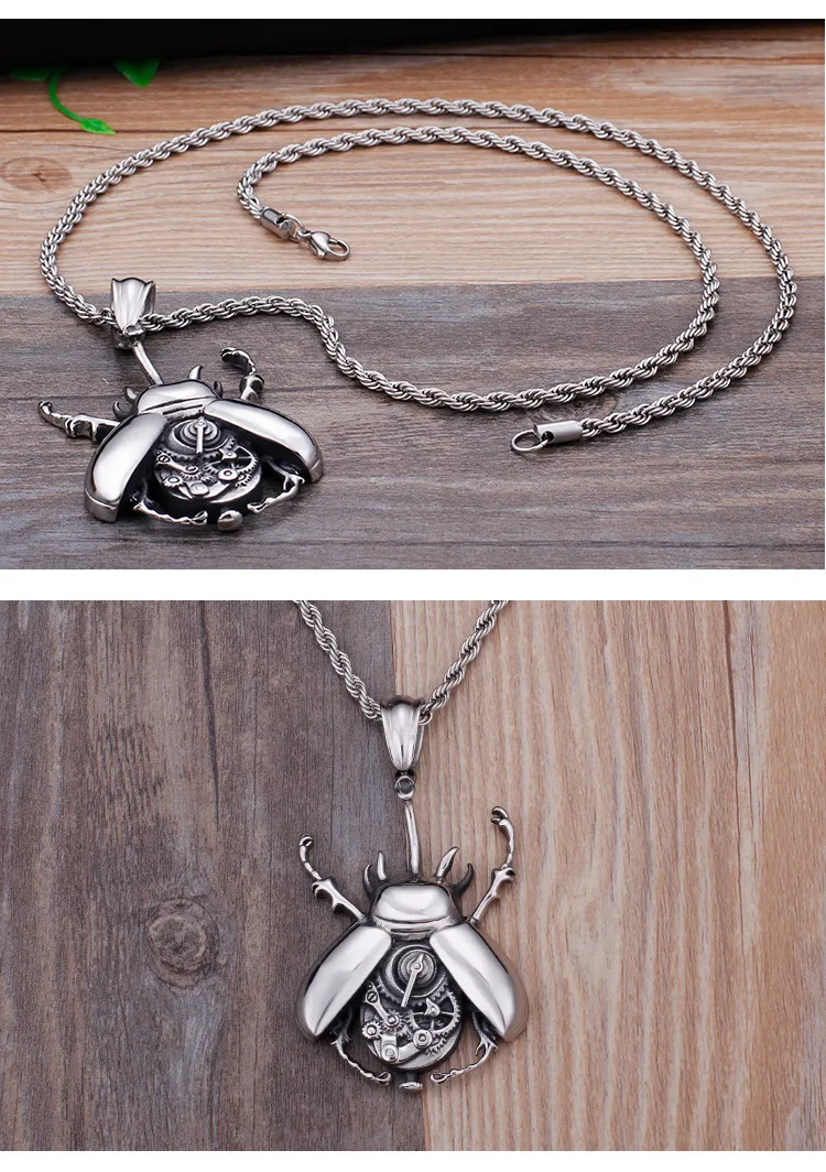 European and American Stainless Steel Men's Mechanical Gear Beetle Pendant, Cross-Border Amazon Direct Sales Necklace